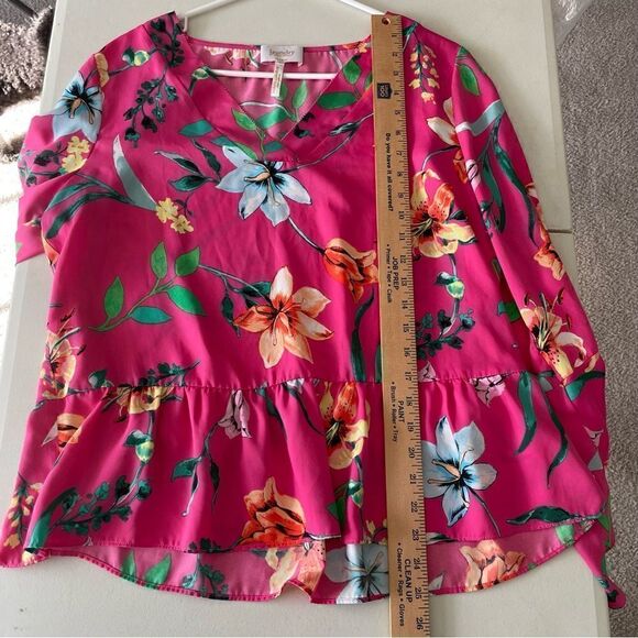 Laundry by Shelli Segal Pink Floral Bell Sleeve Blouse Women Large Ruffle Waist - Picture 4 of 10